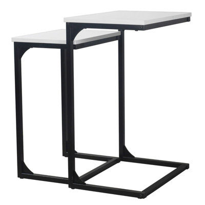 Urbn-Living Urbnliving Height 65Cm Large Size And Small 56.5 Cm Size Seville Modern Wooden Metal Colour White Frame Side End Table Nesting Cof from B&Q