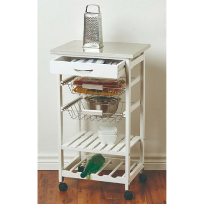 Urbn-Living Urbnliving 83Cm Height 4 Tier White Wood Metal Rolling Kitchen Serving Trolley Cart Veg Storage Drawer from B&Q