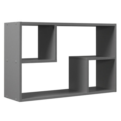 B&Q -  Urbnliving Height 38Cm Nyborg Rectangular Wooden Floating Wall Mounting Color Grey Shelf Display Unit Book Storage