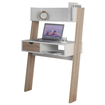 Urbn-Living Urbnliving Height 120Cm Ladder Desk 1 Drawer Shelf Wooden Colour White & Oak Bedroom Computer Table Work Office from B&Q