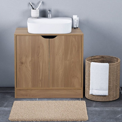 Urbn-Living Urbnliving Height 60Cm Bathroom Sink Oak Cabinet With Full Pedestal from B&Q