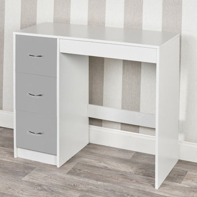 Urbn-Living Urbnliving Height 79.5Cm 3 Drawer Wooden Bedroom Dressing Computer Work Table Desk White Carcass And Grey Drawers Jewellery from B&Q