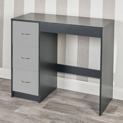 Urbn-Living Urbnliving Height 79.5Cm 3 Drawer Wooden Bedroom Dressing Computer Work Table Desk Black Carcass And Grey Drawers Jewellery from B&Q