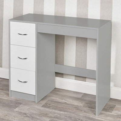 Urbn-Living Urbnliving Height  79.5Cm 3 Drawer Wooden Bedroom Dressing Computer Work Table Desk Grey Carcass And White Drawers Jewellery from B&Q