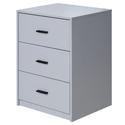 Urbn-Living Urbnliving Height 56Cm 3 Drawer Wooden Bedroom Bedside Cabinet Furniture Grey Drawers Storage Nightstand Side Table from B&Q