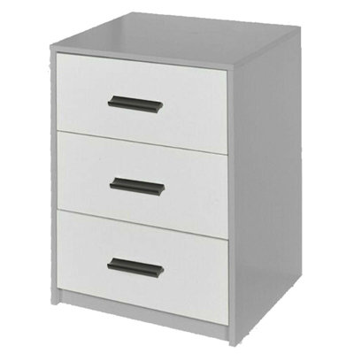 Urbn-Living Urbnliving Height 56Cm 3 Drawer Wooden Bedroom Bedside Cabinet Furniture Grey Carcass And White Drawers Storage Nightstand from B&Q