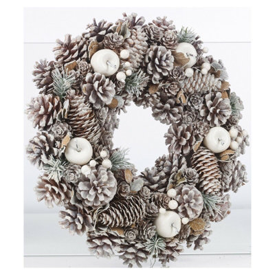 Urbn-Living Urbnliving 26Cm Festive Christmas Wreaths White Decorative Pine Cone Door Flower Ornaments from B&Q
