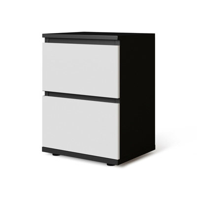 Urbn-Living Urbnliving Height 49Cm 2 Drawer Wooden Bedroom Bedside Cabinet Colour Black Carcass And White Drawers No Handle Nightstand from B&Q