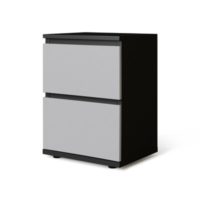 Urbn-Living Urbnliving Height 49Cm 2 Drawer Wooden Bedroom Bedside Cabinet Colour Black Carcass And Grey Drawers No Handle Nightstand from B&Q