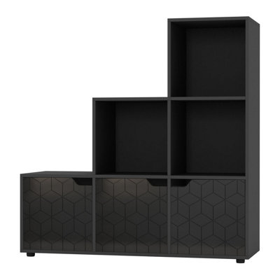 Urbn-Living BlackBlack6-Cube Step Shelving Unit With Geo Doors from B&Q