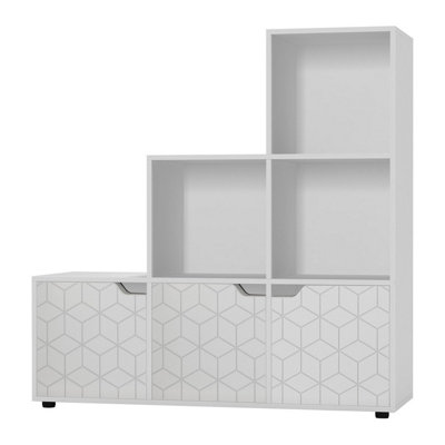 Urbn-Living WhiteWhite6-Cube Step Shelving Unit With Geo Doors from B&Q