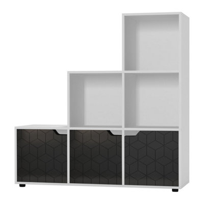 Urbn-Living WhiteBlack6-Cube Step Shelving Unit With Geo Doors from B&Q