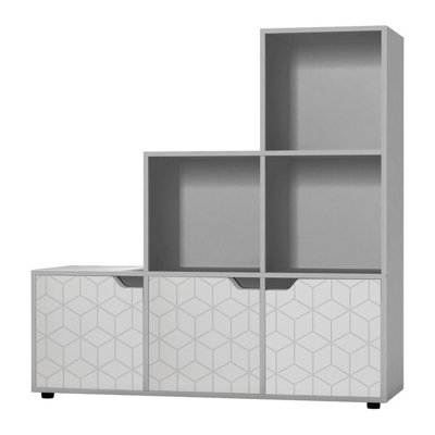 Urbn-Living GreyWhite6-Cube Step Shelving Unit With Geo Doors from B&Q