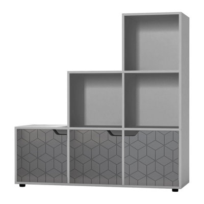 Urbn-Living GreyGrey6-Cube Step Shelving Unit With Geo Doors from B&Q