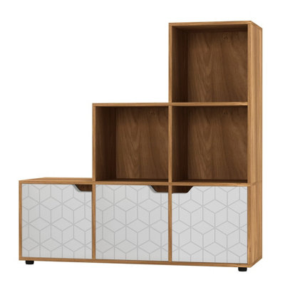 Urbn-Living OakWhite6-Cube Step Shelving Unit With Geo Doors from B&Q