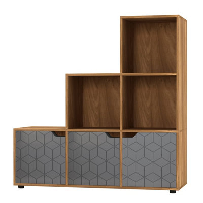 Urbn-Living OakGrey6-Cube Step Shelving Unit With Geo Doors from B&Q
