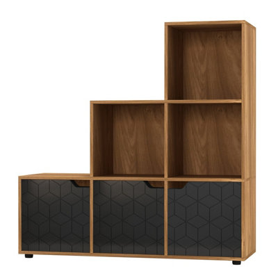 Urbn-Living OakBlack6-Cube Step Shelving Unit With Geo Doors from B&Q