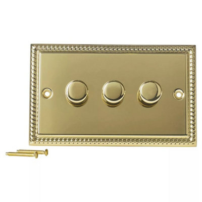 Urbn-Living GeorgianVolex Crabtree Brass Gold 3-Gang Dimmer Light Switch from B&Q