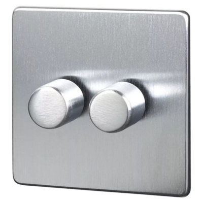 Urbn-Living Volex Angled Silver Crabtree 2-Gang Metal Dimmer Switch Round Push Toggle from B&Q