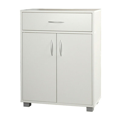 B&Q -  Urbnliving Height 80Cm Small 2 Door 1 Drawer Hallway Living Room White Colour Sideboard Wooden Storage Cabinet Unit