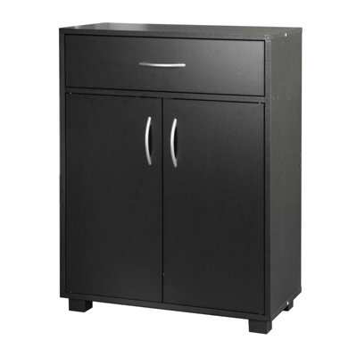 Urbn-Living Height 80Cm Small 2 Door 1 Drawer Hallway Living Room Colour Sideboard Wooden Storage Cabinet Unit Black
