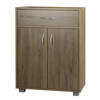 Urbn-Living Height 80Cm Small 2 Door 1 Drawer Hallway Living Room Oak Colour Sideboard Wooden Storage Cabinet Unit Grey