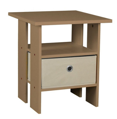 Urbn-Living Urbnliving Height 45Cm 2 Tier Bedside Table Oak And Beige 1 Drawer Nightstand from B&Q
