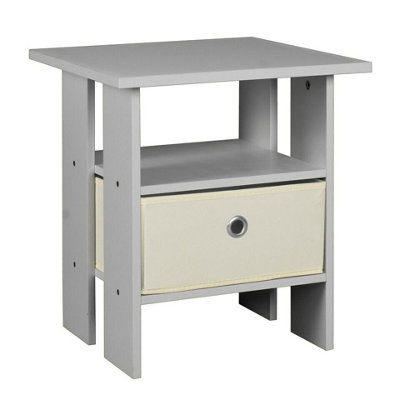 Urbn-Living Urbnliving Height 45Cm 2 Tier Bedside Table Grey And White 1 Drawer Nightstand from B&Q