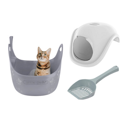 B&Q Litter Genie Cat Litter Box With Scoop And Box Hood Grey