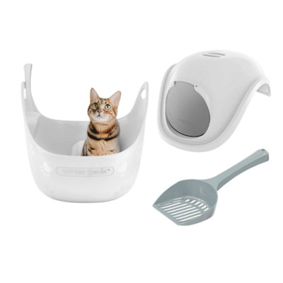 B&Q Litter Genie Cat Litter Box With Scoop And Box Hood White