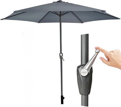 B&Q -  Grey 2M Outdoor ParasolGarden Outdoor Crank Up Parasol UmbrellaUv Rated 5038mm Pole