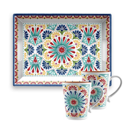 Purely Home Rio Medallion Rectangular Tray & 2 Mugs Set from B&Q