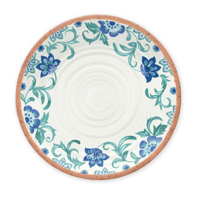 Purely Home Turquoise Floral Melamine Dinner PlatesSet Of 4 from B&Q