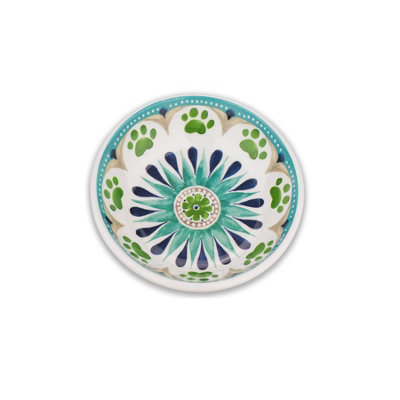Purely Home Turquoise Floral Paw Print Melamine Pet SaucerLow Small Food Bowl For Cats from B&Q