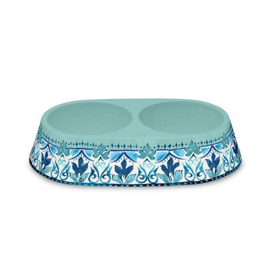 Purely Home Turquoise Double Melamine Pet Food BowlDouble Food Bowl For Dogs from B&Q