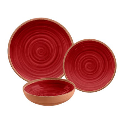 Purely Home Rustic Swirl Red Melamine 15 Piece Outdoor Dinnerware Set For 5