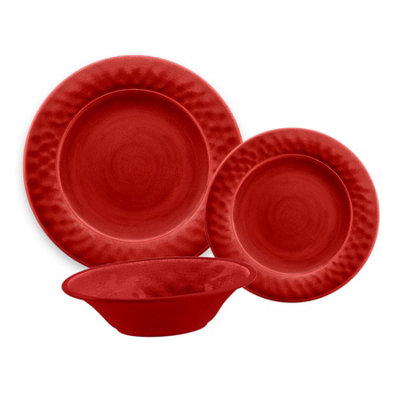 Purely Home Crackle Red Melamine 24 Piece Outdoor Dinnerware Set For 8 from B&Q