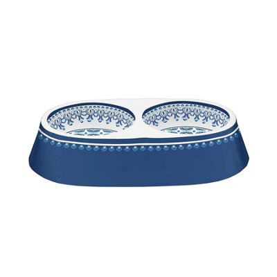 Purely Home Indigo Double Melamine Pet Food BowlDouble Food Bowl For Dogs from B&Q