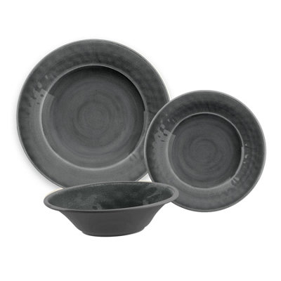 Purely Home Crackle Grey Melamine 24 Piece Outdoor Dinnerware Set For 8 from B&Q