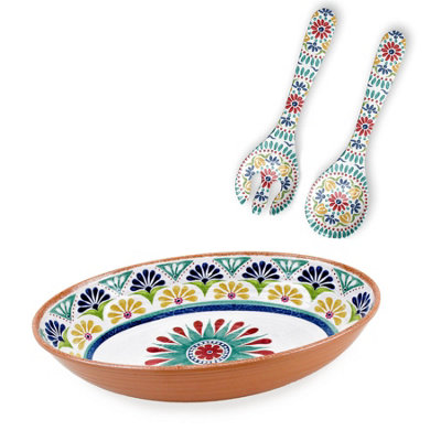 Purely Home Rio Medallion Oval Serving Bowl & Salad Servers from B&Q