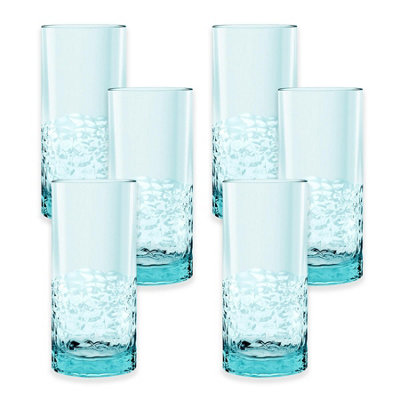 Purely Home Acrylic Blue Cube Highball Drinking Glass - Plastic Picnic Camper Glasses - Set Of 6