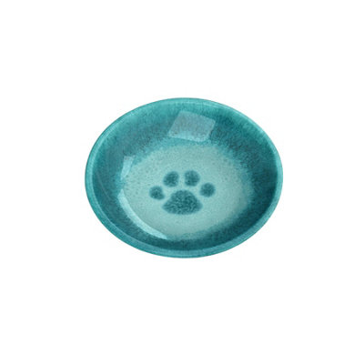 Purely Home Turquoise Paw Print Melamine Pet SaucerLow Small Food Bowl For Cats from B&Q