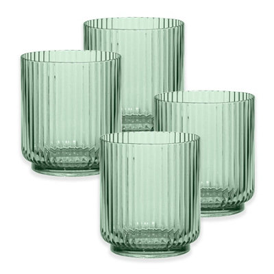 Purely Home Sage Green Acrylic Plastic 15Oz Ribbed Drinking TumblerSet Of 4 from B&Q