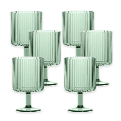 Purely Home Sage Green Acrylic Plastic 15Oz Ribbed Drinking GobletStacking Wine GlassesSet Of 6 from B&Q