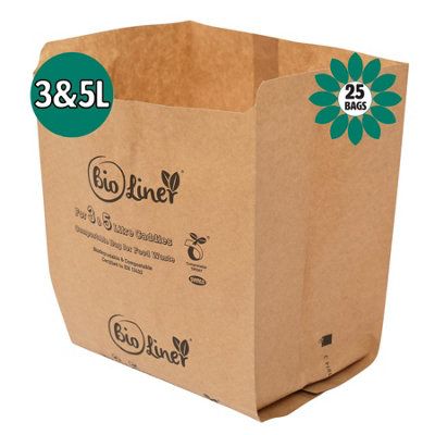 Bioliner Dark 3 & 5L Paper Compostable Caddy Liners ) - 25 Bags Small