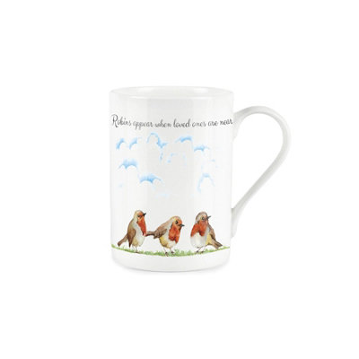 B&Q -  Robins Appear When Love Ones Are Near Quote TextFine Bone China WhiteSympathies/loss Robin Bird Mug Present Gift