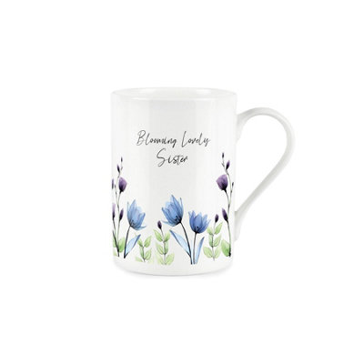 B&Q -  Lovely Sister Flowers MugBlue Lilac Blooming BloomsBone China Style White Mug Coffee/tea Present Gift