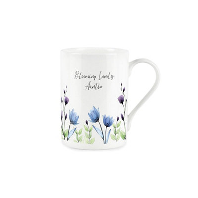 Purely Home Lovely Auntie Flowers MugBlue Lilac Blooming BloomsBone China Style White Mug Coffee/tea Present Gift from B&Q