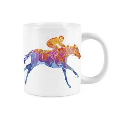 Purely Home Extra Large Big Horse Racing Mug Themed Abstract Paint EffectJumbo White Coffee/tea Gift For Sports Lovers from B&Q