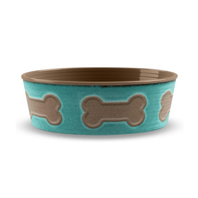 Purely Home Teal Bone Melamine Pet BowlLarge Food Bowl For Dogs from B&Q